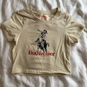 PacSun Cream Budweiser Graphic Crop Baby Tee